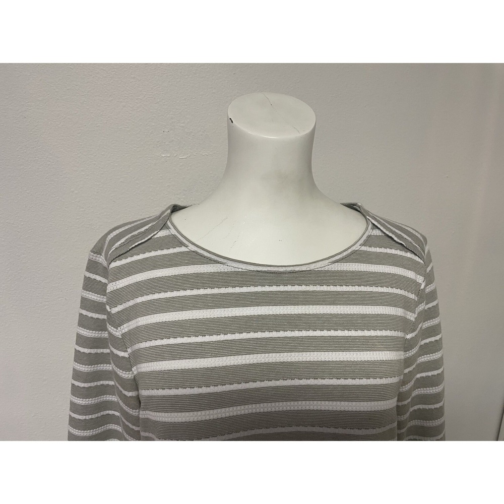 Zenergy by Chicos Grey & White Striped 3/4 Sleeve top Size 1XTunic Casual Comfy - Picture 2 of 12